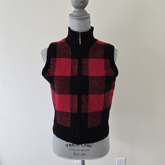 Ralph Lauren Womens Vest Medium Vintage Full Zip Hand Knit 100% Lambs Wool Check - Picture 2 of 16